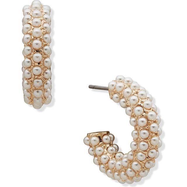 Anne Klein Women's Pearl C Hoop Pierced Earrings in Gold Tone size 0.00"