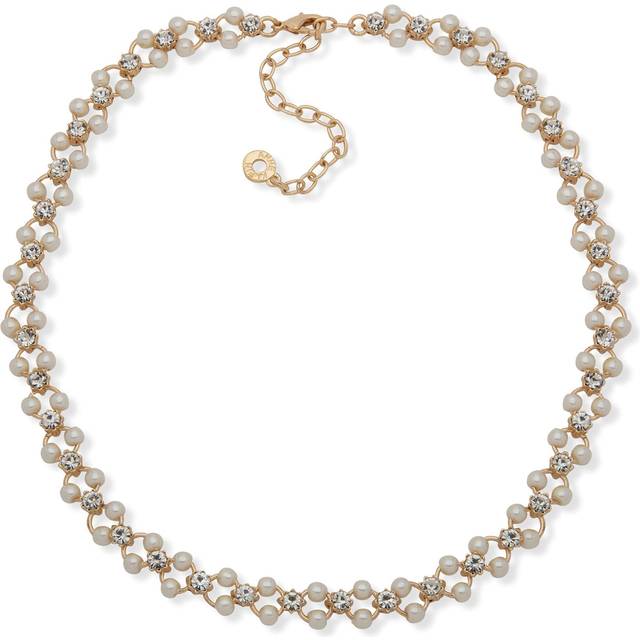 Anne Klein Women's Open Faux Pearl Station Collar Necklace in Gold-Tone