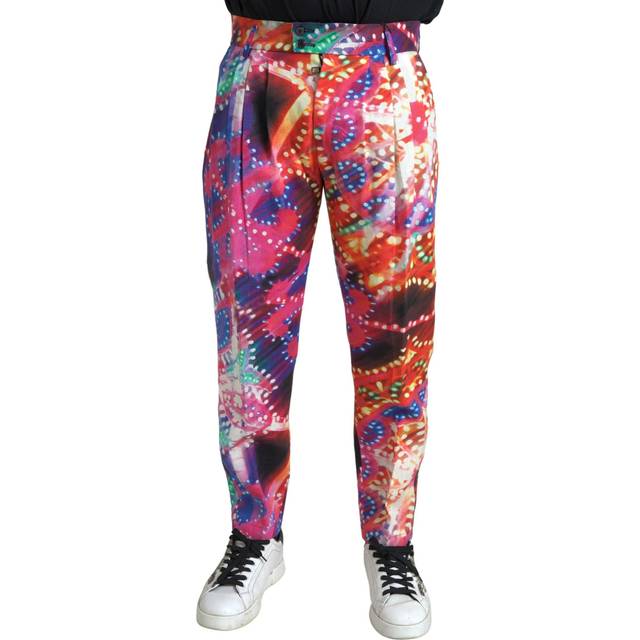 Multicolor Printed Linen Men Trouser Pants - IT46 | S