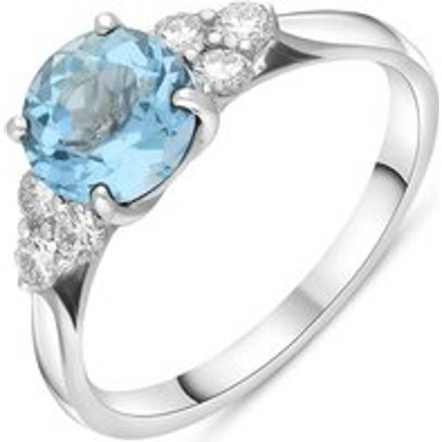 18ct White Gold 1.10ct Aquamarine Diamond Cluster Round Cut Ring