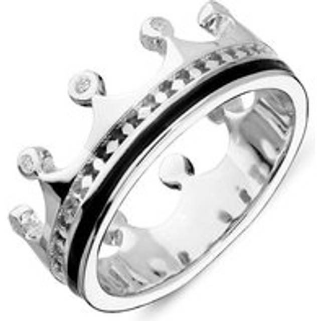 18ct White Gold Whitby Jet Diamond Tiara Patterned Band Ring