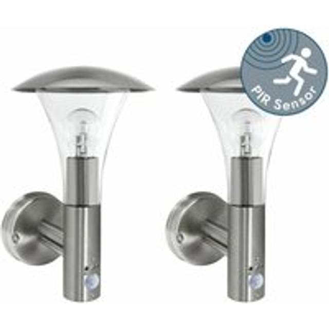 Set of 2 Halo - Brushed Stainless Steel Outdoor IP44 Motion Sensor Activated Wall Lights