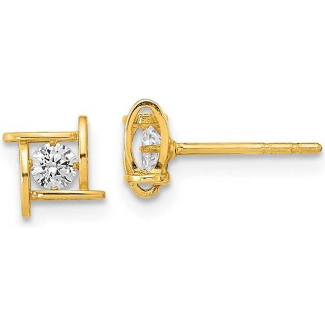 14K Yellow Gold Polished CZ Square Design Post Earrings