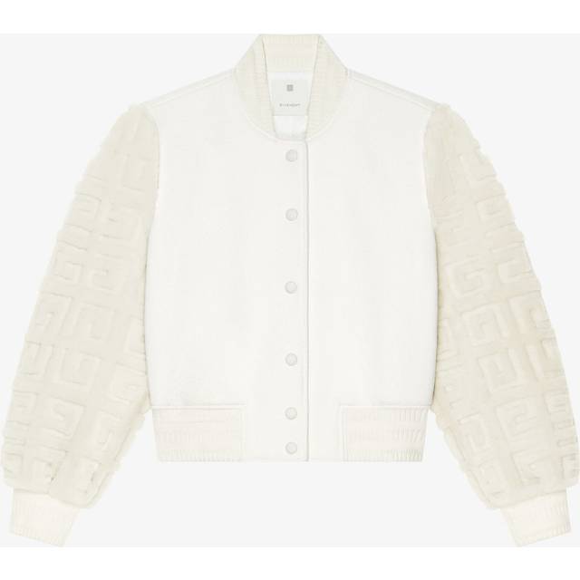 Blouson varsity cropped en laine et fourrure 4G - blanc - 36