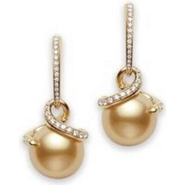 Mikimoto 18ct Yellow Gold Diamond Golden South Sea Pearl Twisted Earrings - Yellow Gold