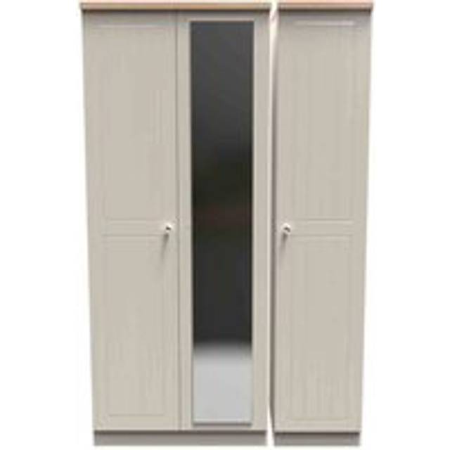 Welcome Furniture Ready Assembled Wilcox Triple Mirrored Wardrobe - Kashmir Ash and Oak, Cream