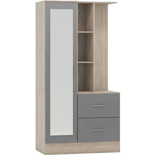Nevada Mirrored Open Shelf Wardrobe Grey Gloss/Light Oak Effect Veneer