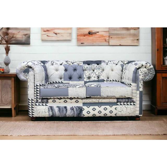 Chesterfield Thomas 2 Seater Charles Patchwork Beige Sofa Offer - Grey,Cream/Beige,Multi