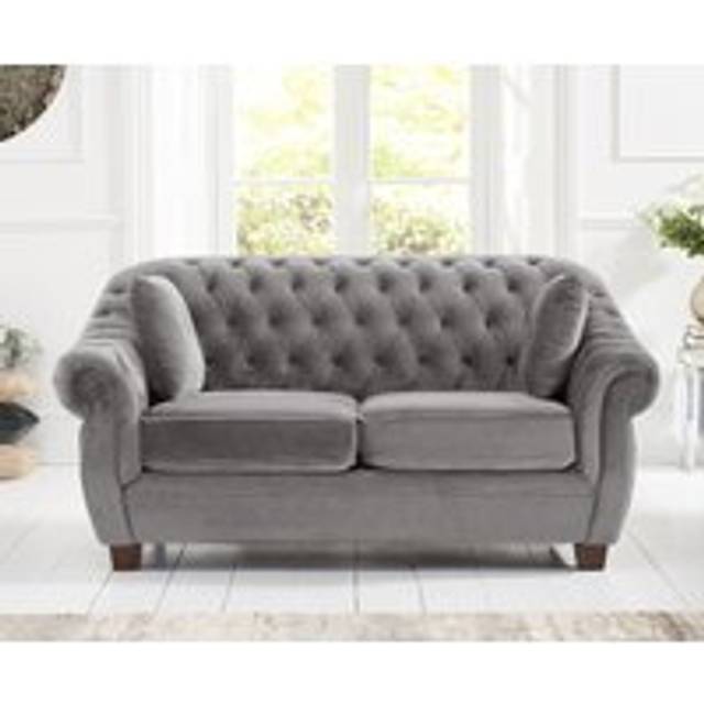 Eva Chesterfield Light Grey Velvet 2 Seater Sofa