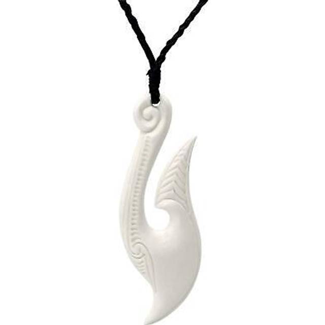 Bovine bone necklace long curved hei matau pendant maori style - 81stgeneration