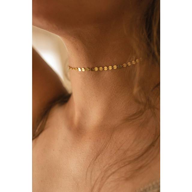 Dainty Gold 14K Disc Choker - One Size