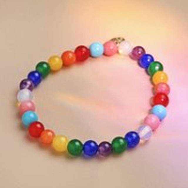 Pride Semi-Precious Beaded Bracelet in Rainbow - red/blue/green - one size