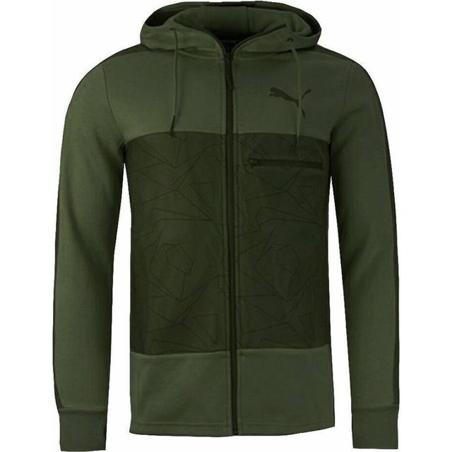 Puma Evolution Long Sleeve Zip Up Green Mens Hooded Track Jacket 574512 03 - Dark Green Cotton - Size Small