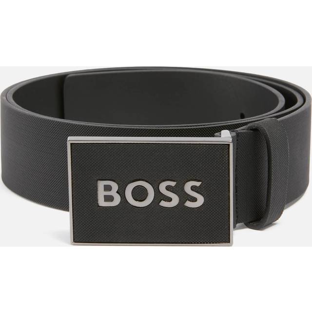 Men's BOSS Orange Icon-S1 Mens Plaque-Buckle Belt In Italian Leather - Black - Size: W36
