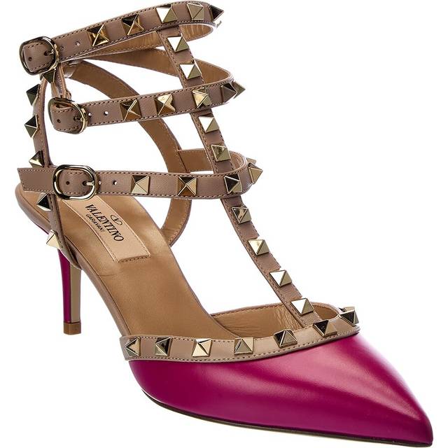 Valentino Rockstud Caged 65 Leather Ankle Strap Pump