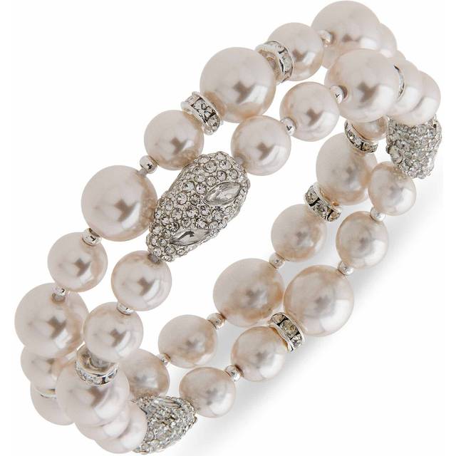 Anne Klein Women's Faux Pearl & Crystal Nuggets Stretch Bracelet in Silver-Tone size 2.25"