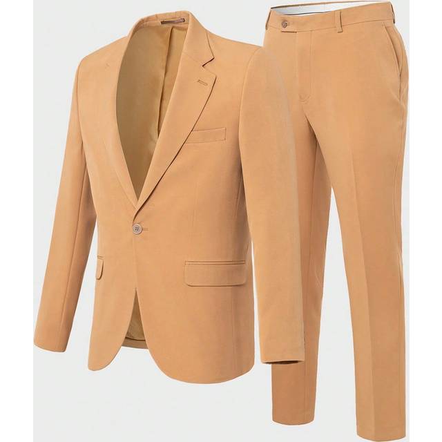 Herr Enfärgat Enkelbröstad Kostym Uppsättningar - Kamel (L,M,S,XL,XXL)