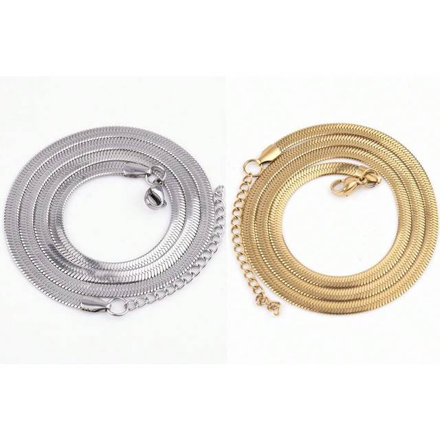 MECYLIFE 1 Piece Simple Stainless Steel Flat Snake Chain Fashionable Non-Fading Blade Chain Necklace