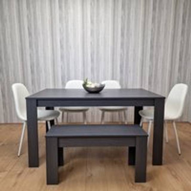 Portland Leather and Wood 6 Seater Dining Set Dark Grey and White - Multi - 4 Seater