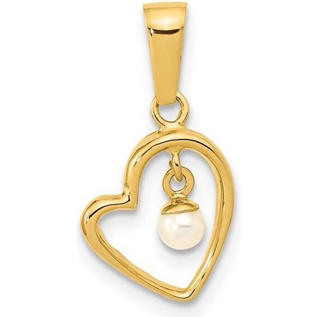 Finest Gold 14K Yellow Gold Polished 2.5-3 mm Freshwater Cultured Pearl Open Heart Pendant