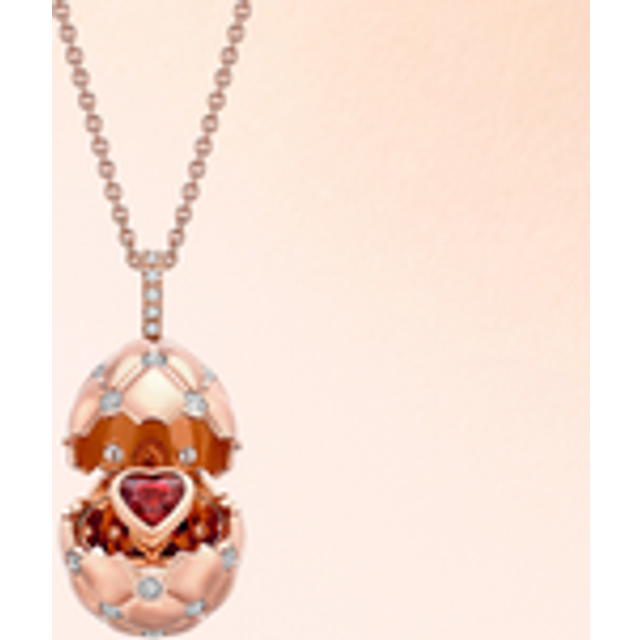 Faberge Treillage 18ct Rose Gold Diamond Ruby Heart Surprise Egg Pendant - Rose Gold