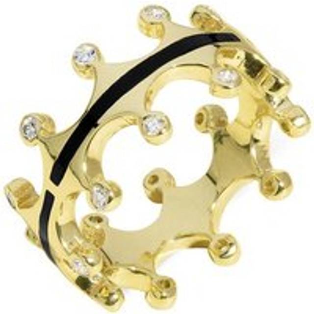 18ct Yellow Gold Whitby Jet Diamond Tiara Double Band Ring