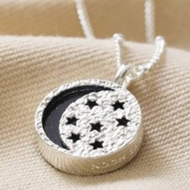 Celestial Semi-Precious Stone Pendant Necklace in Silver - silver/navy/black - one size