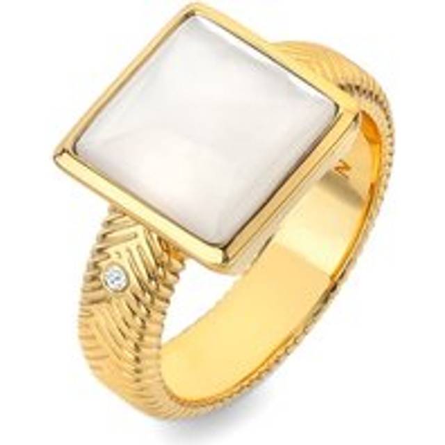 Hot Diamonds x Jac Jossa Calm Gold Plated Sterling Silver Pearl Square Ring - Extra Small (L)