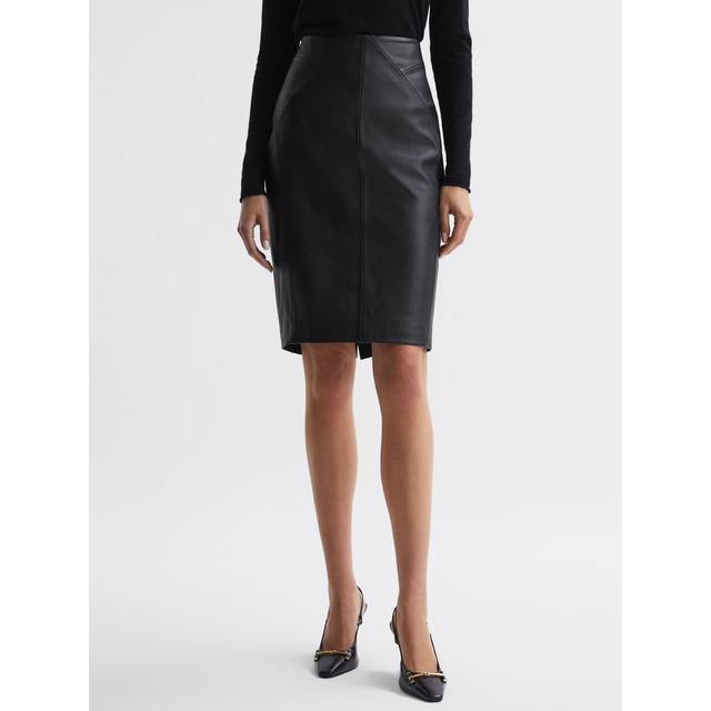 Reiss Raya Leather Pencil Skirt, Black