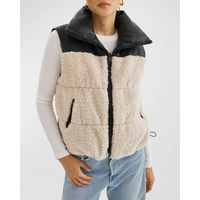 Marina Reversible Faux Leather and Fleece Vest - Black/ecru - Large