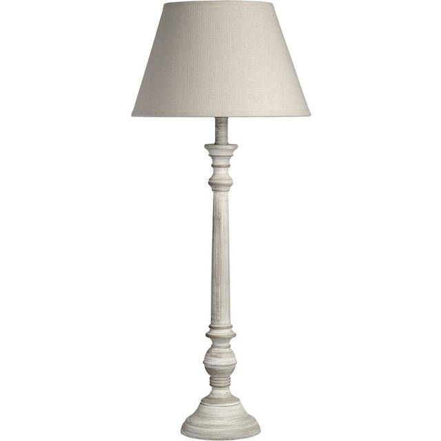 Hill Interiors - Leptis Magna Table Lamp - Linen/Wood - L30 x W30 x H72 cm - Cream