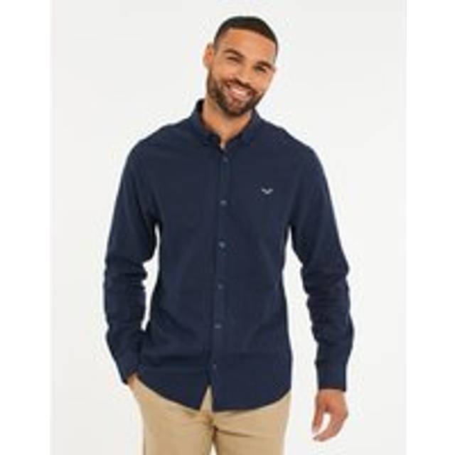 'Bale' Linen Blend Long Sleeve Shirt - Navy - M