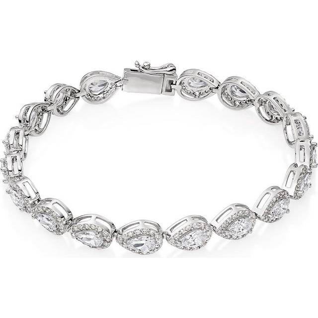 Silver Pear-Shaped Cubic Zirconia Halo Bracelet