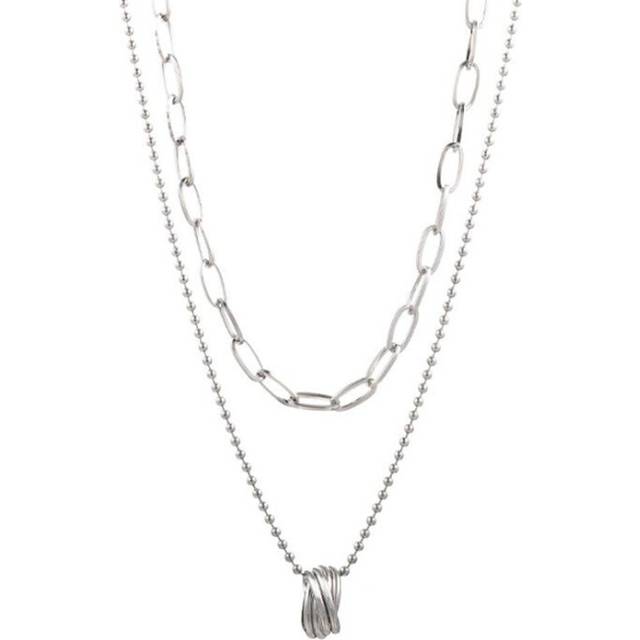 2PCS Alloy Double Layer Circle Necklace for Women Men Geometric Hip Hop Jewelry