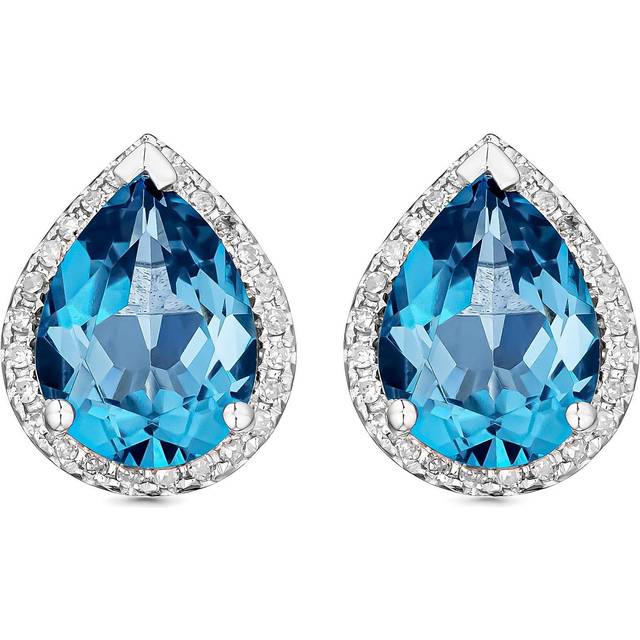 9ct White Gold Diamond Blue Topaz Stud Earrings - Gold/White Gold/Blue