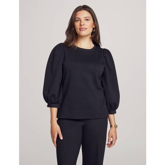 Anne Klein Women's Houndstooth Quilt Balloon Sleeve Pullover in Anne Black size XL