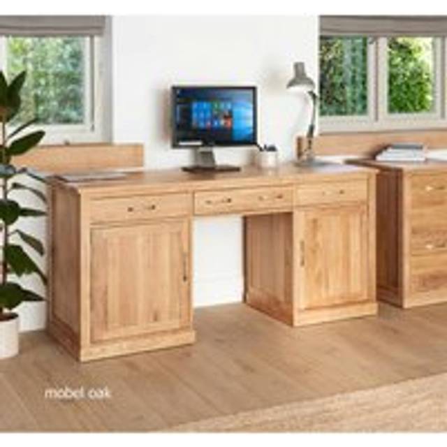 Baumhaus Mobel 2 Door 2 Drawer Large Hidden Office Desk Oak - Brown