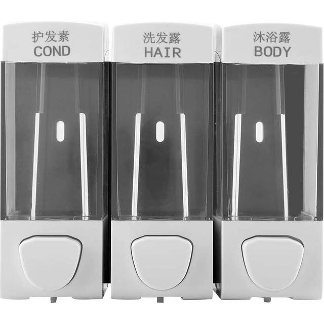 Raguso 1050ML Wall Mounted 3-Chamber Liquid Lotion Shampoo Soap Pump Dispenser Set Bathroom