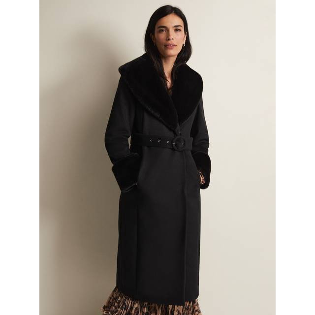 Phase Eight Women's Zylah Faux Fur Collar Wool Long Coat - Black - 26