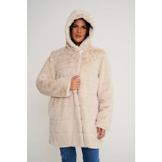 Elle Womens Ladies Hooded Faux Fur Coat in Cream - Size 20 UK