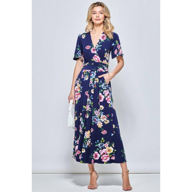 Shreya Jersey Angel Sleeve Maxi Dress - Blue - 8