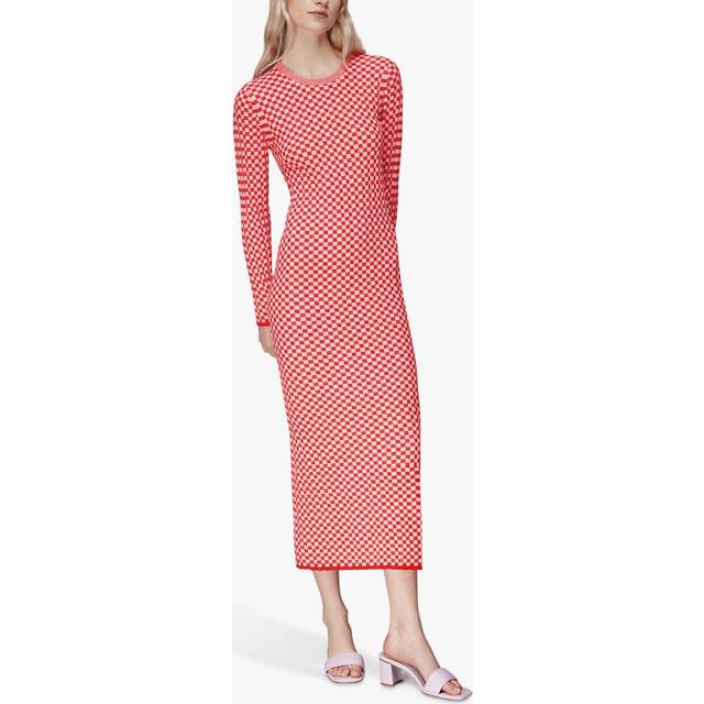 Whistles Checkerboard Knit Midi Dress, Red/White