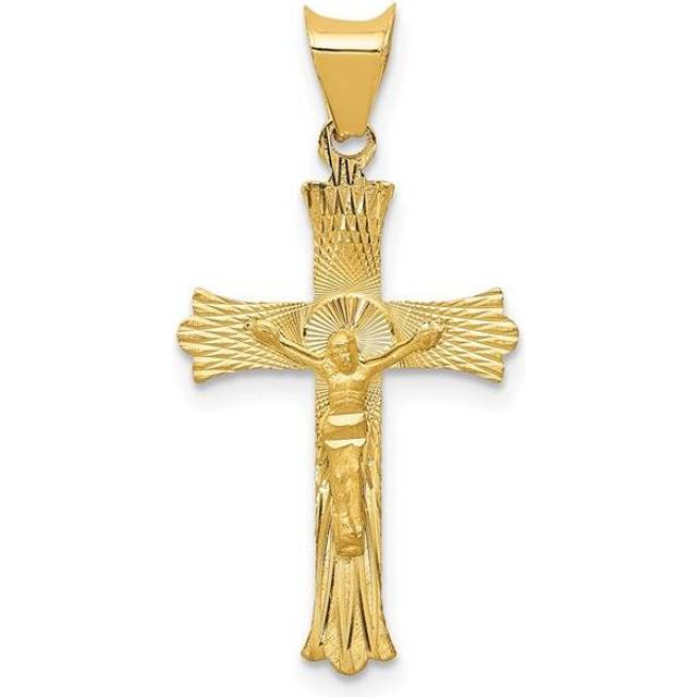 Quality Gold K5550 14K Yellow Gold Polished Satin & Diamond-Cut Crucifix Pendant