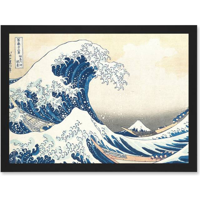 Hokusai Great Wave Off Kanagawa Mount Fuji Japan Tsunami Iconic A4 Artwork Framed Wall Art Print - Black - One Size