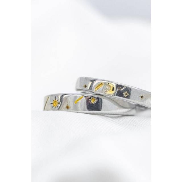 Adjustable Silver Couple Sun Star Promise Ring Set - One Size