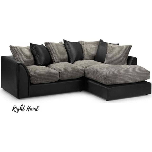 Portland Sturridge Modern 3 Seater Charcoal Chenille and Faux Leather Right Hand Corner Sofa - Grey