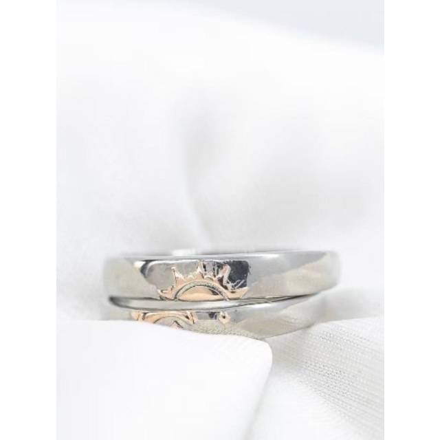 Moon and Sun Adjustable Silver Couple Promise his and hers Rings - One Size