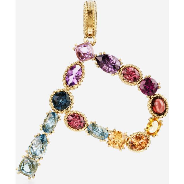 Dolce & Gabbana Rainbow Alphabet P 18 Kt Yellow Gold Charm With Multicolor Fine Gems - Woman Charms Gold Onesize