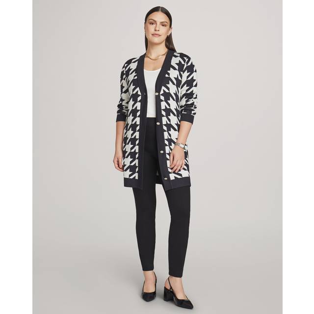 Anne Klein Women's Jacquard Cardigan with Buttons in Anne White/Anne Black size 2XS