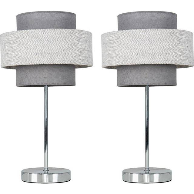 Weaver Pair of Grey Table Lamp Touch On/Off Dimmable - One Size